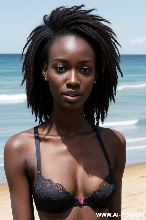 african woman, on back, at beach - #main