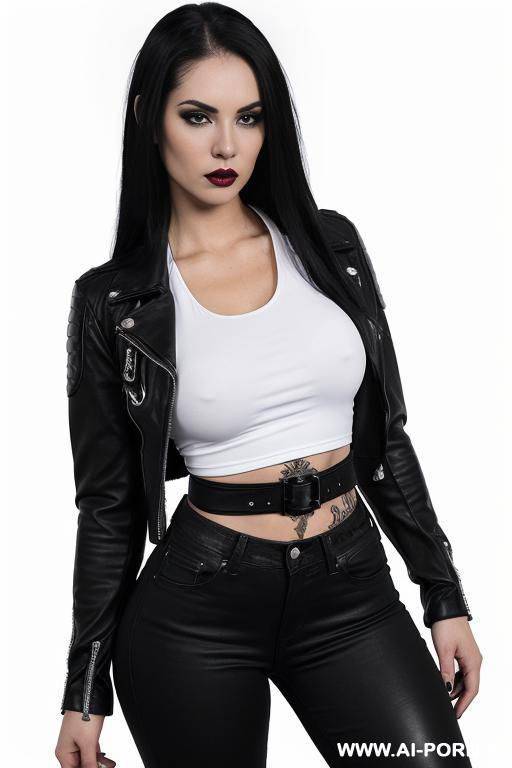 ((beautiful gothic woman with athletic body, athletic build, gorgeous figure, wide hips, natural breasts, straight white long hair, expressive thick black eyebrows,)) ((body covered with tattoos, white - #main