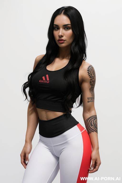 ((beautiful woman with athletic body, athletic build, gorgeous figure, wide hips, natural breasts, long wavy black hair, expressive thick black eyebrows,)) ((body covered with tattoos, white skin, - #main