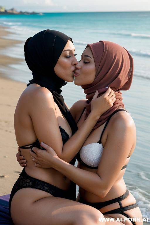 a lesbian sexy woman with a pikiny sitting beside the beach kissing a hijab lesbian women from her mouth and playing with her pussy - #main