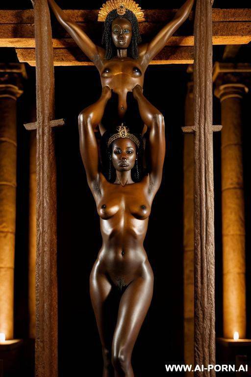 african princess, nude, sad, crucified, in a dark temple - #main