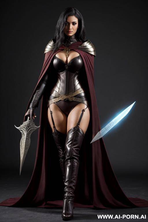 fantasy setting, woman wearing cloak, holding a dagger in each hand, - #main