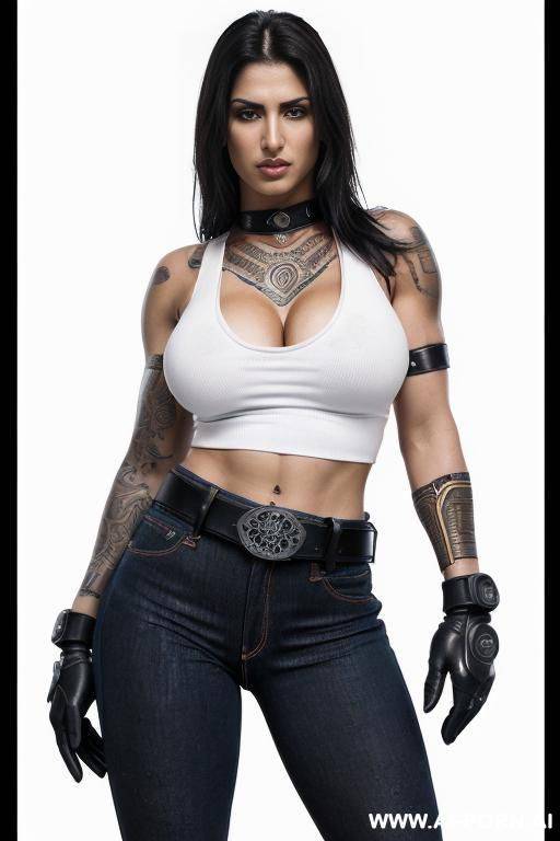 ((beautiful face, sexy woman, beautiful woman with athletic body, athletic build, muscular, gorgeous figure, wide hips, natural breasts, expressive thick black eyebrows)) ((body covered with tattoos, - #main