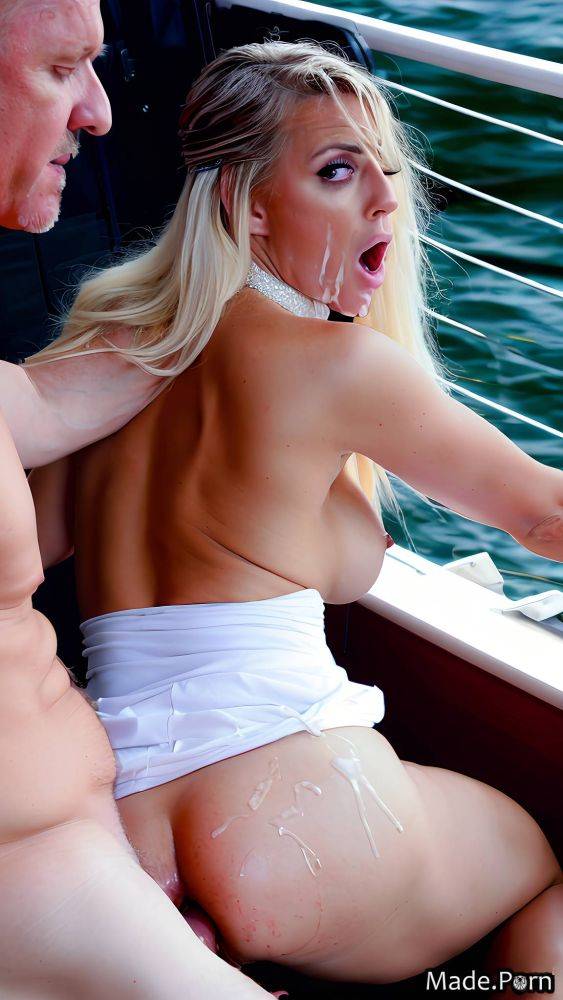 Lipstick woman titjob yacht from behind bottomless white hair AI porn - #main