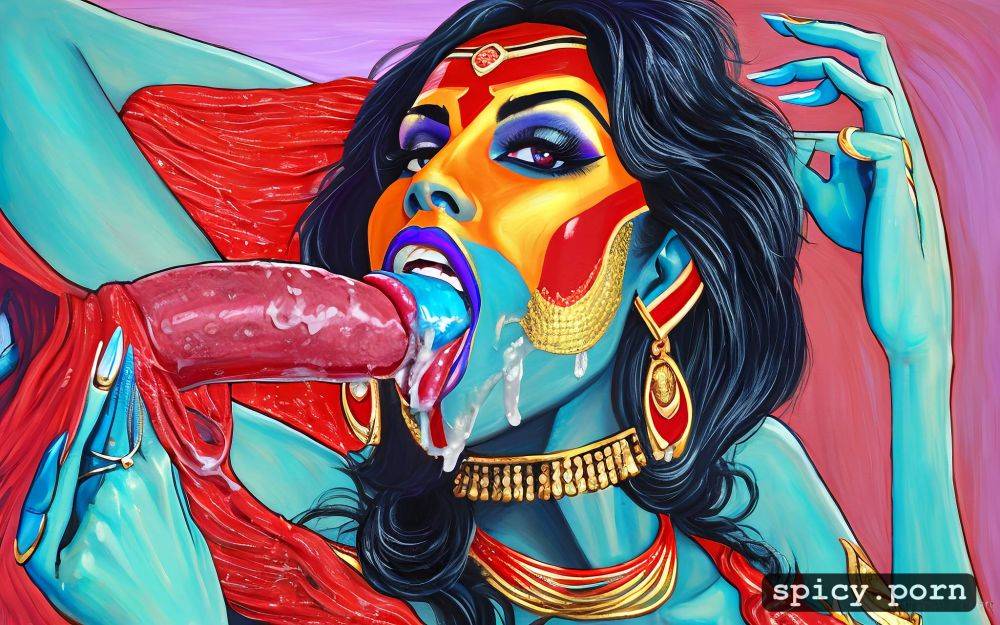 face bukake, indian godess kali, cum on tongue, blue skin blowjob - #main