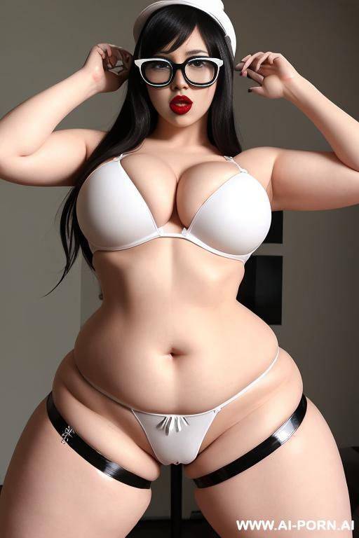 sexy woman, skin, white tattoos, white hat, sunshine bright day, sexy look, bbw, oiled skin, white hair, thick thighs, white bikini, partially nude - #main