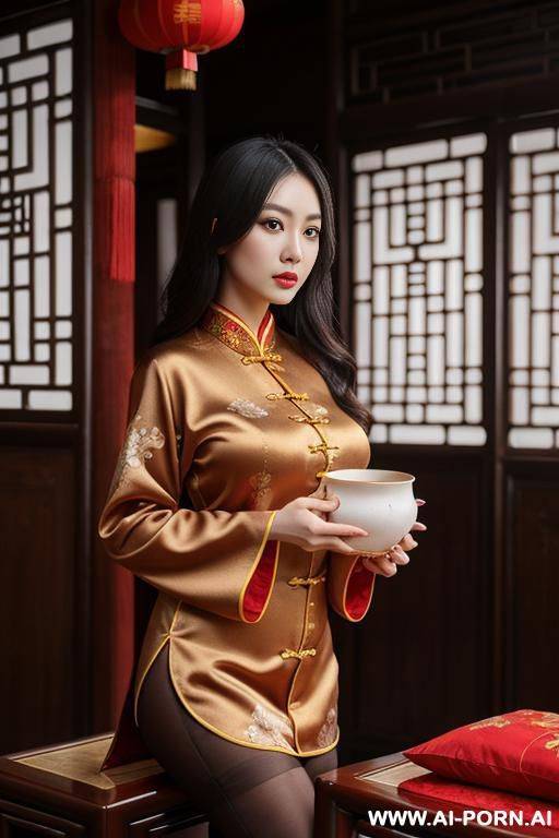 chinese traditional clog, silk, winter clothes, palace, beautiful face, perfect body, big eyes, big breasts, chinese, detail - #main