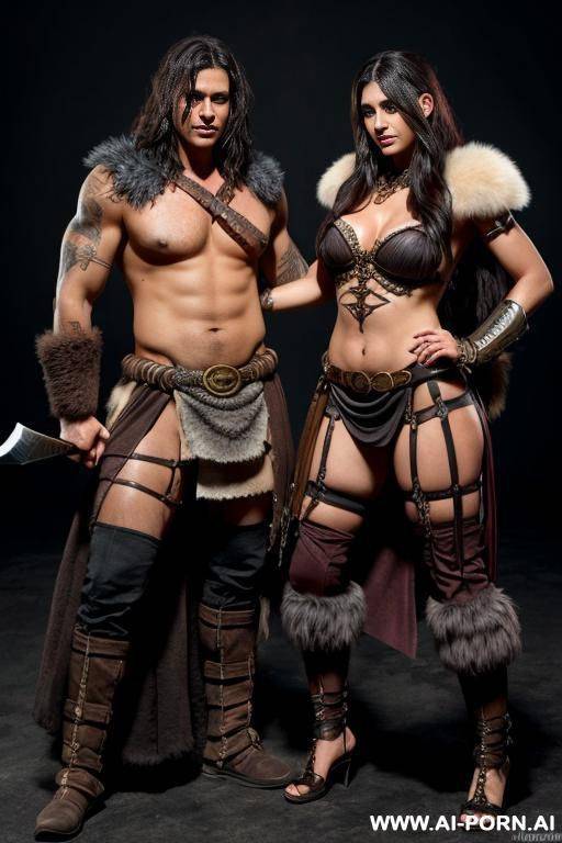 fantasy setting, (((couple))), female barbarian - #main