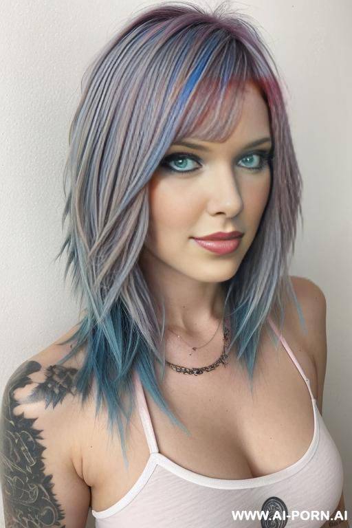 punky medium length hair with blue highlights, nude - #main