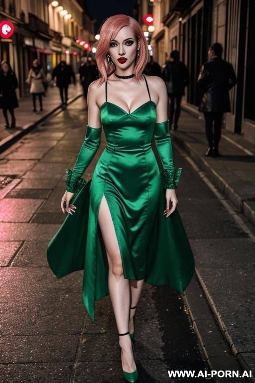 vampire, pink hair, green dress, street night, roumain origine - #main