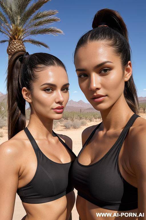 place: desert sanctuary, palm trees; twins, sports bra, outline nipplees - #main