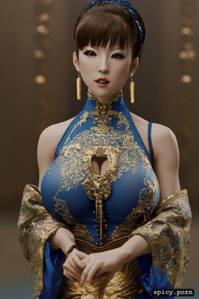 small tits with big hips, long dark blue dress, shaolin kung fu - #main