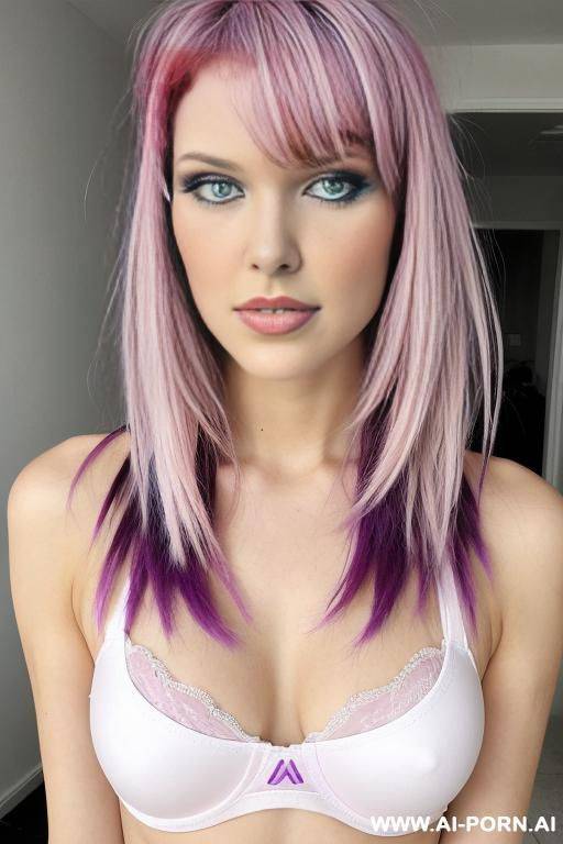 white underwear, punky medium length hair, pink and purple colored hair - #main