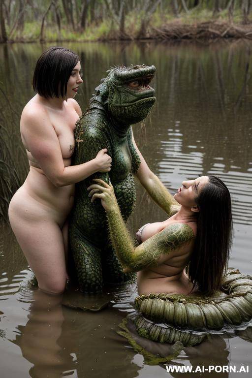 lesbian (((couple))), both female ((swamp monster)) - #main