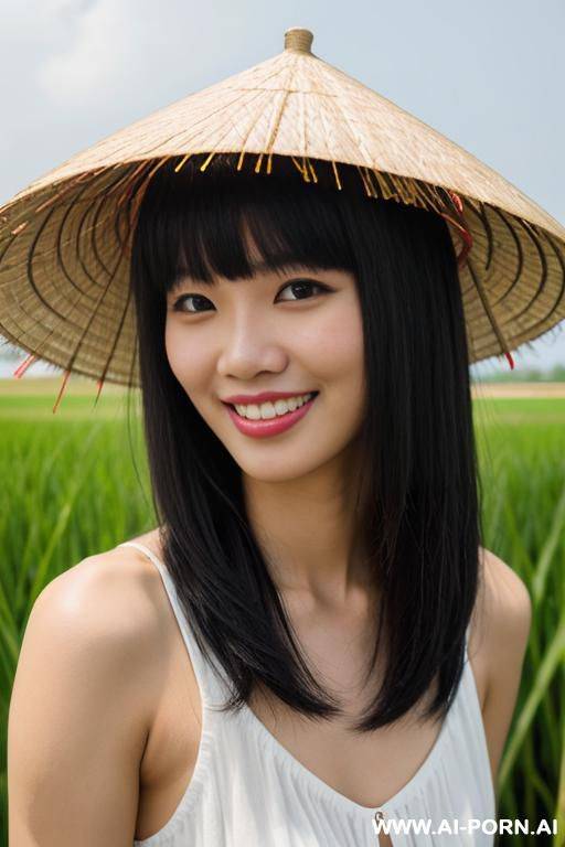 eye contact rice fields traditional vietnamese clothesstraw hat - #main