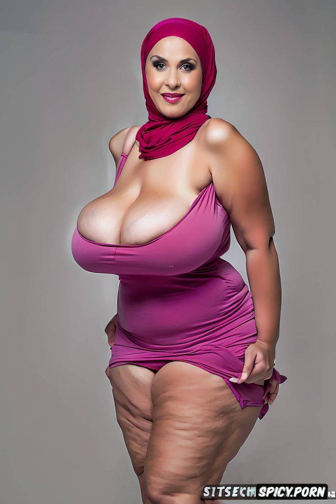 always framed from forehead to thighs, hijab and thigh fit sexy dress with falling out tits and exposed crotch - #main
