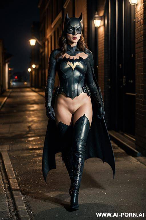 batwoman, totally naked, boots, backstreet, seductive, full shot, night, front - #main