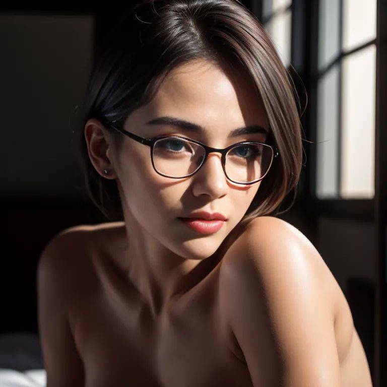 woman,twenties,(RAW photo, best quality, masterpiece:1.1), (realistic, photo-realistic:1.2), ultra-detailed, ultra high res, physically-based rendering,black eyeglasses,nude,(adult:1.5) - #main