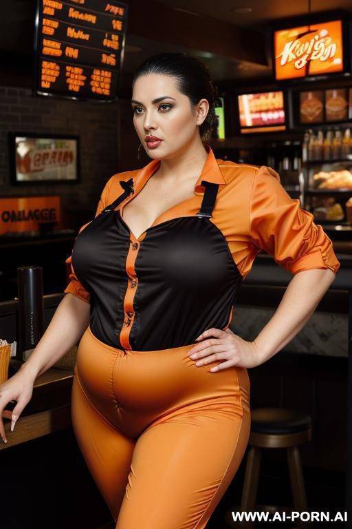 standing gy style, bbw, very large belly, stuffed, eating, food, bloated, messy, - #main