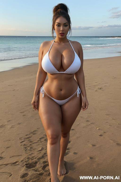 massive tits, massive ass, big hips, big waist, micro bikini suit, two woman, more big boobs, beautiful woman, no bra, more big hips, full body picture, ponytail hair - #main