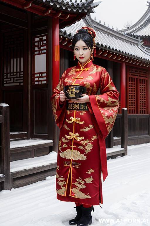 chinese traditional clog, silk, winter clothes, palace, beautiful face, perfect body, big eyes, big breasts, chinese, detail - #main