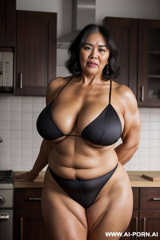 very old woman, wrinkles, old skin, strict woman, brutal woman, strong arms, muscular arms, huge boobs, standing, spreading legs, showing very hairy pussy - #main