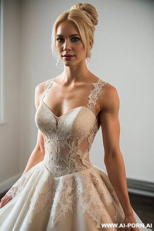 bride ((fit physique)) wearing a beautiful lace wedding dress ((muscles visible under dress)) ((male pov, women only visible from naval up)) - #main