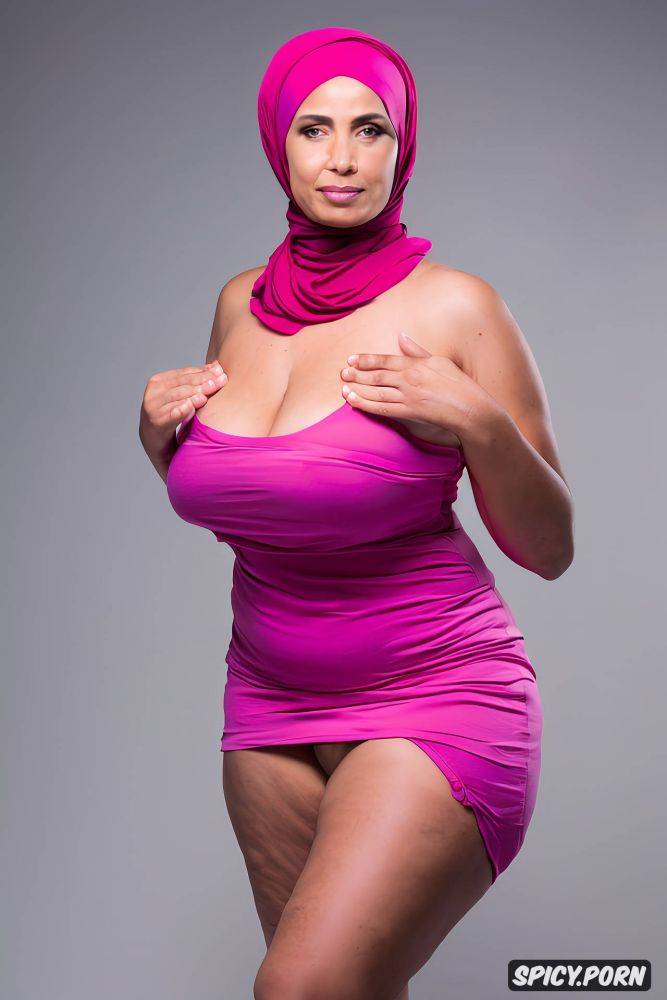 always framed from forehead to thighs, hijab and thigh fit sexy dress with falling out tits and exposed crotch - #main