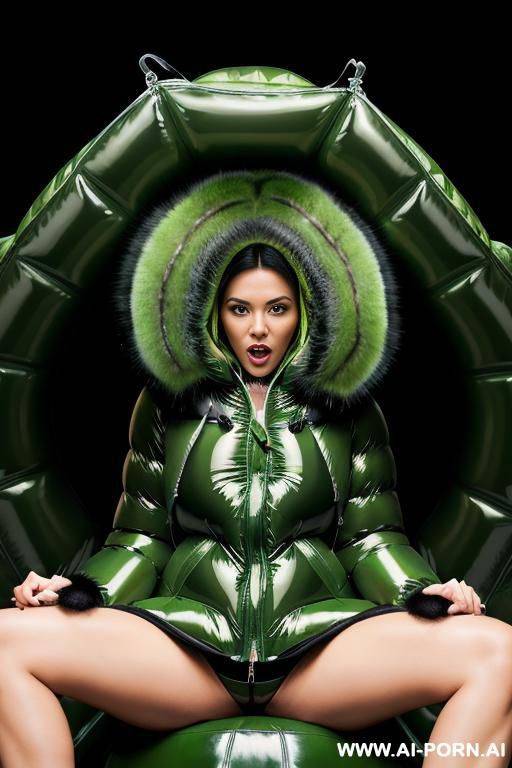 (((thick glossy green puffer coat with fur hood))), - #main