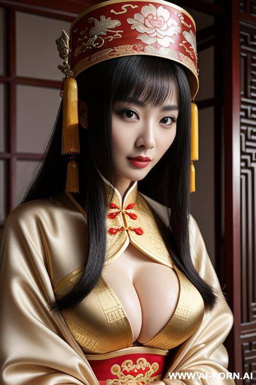 chinese traditional clog, silk, winter clothes, palace, beautiful face, perfect body, big eyes, big breasts, chinese, detail, seductive, rich - #main