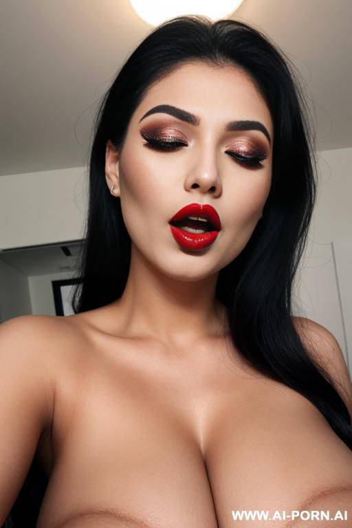 heavy makeup, big lips, big boobs, redlips, wide open mouth, closed eyes, long eyelashes, spitting - #main