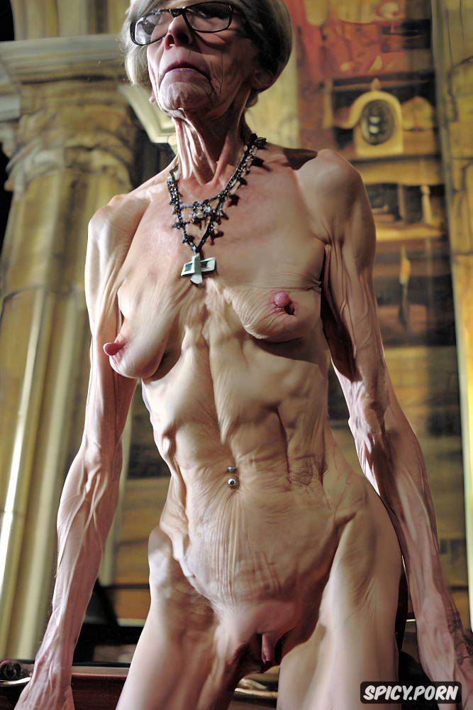 pulpit, detailed face, empty hanging wrinkled breasts, entire body - #main