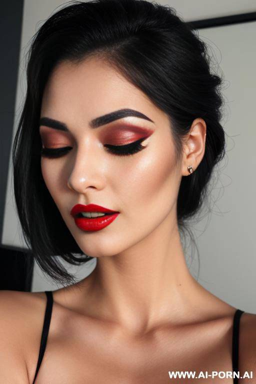 heavy makeup, redlips, open mouth, closed eyes, long eyelashes - #main