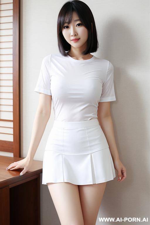 a japanese woman in a tight white shirt and short skirt - #main