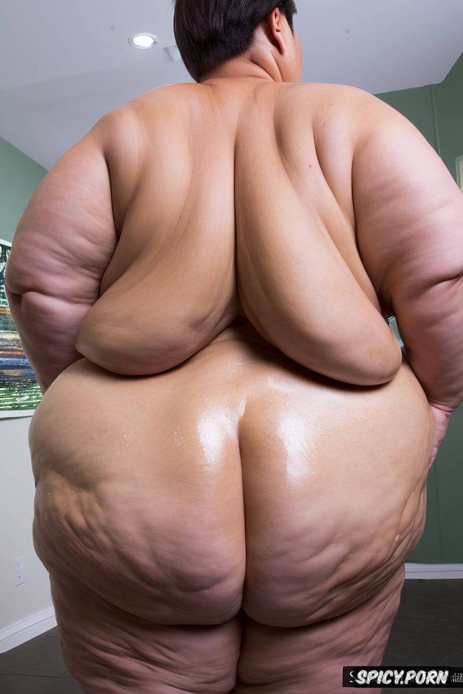 oiled skin, huge massive ass, beautiful face, rear view, centered - #main