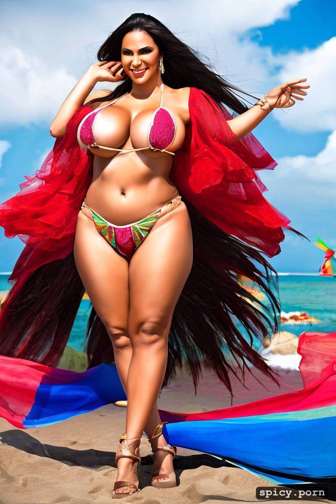 color portrait, huge natural boobs, 34 yo beautiful white caribbean carnival dancer - #main