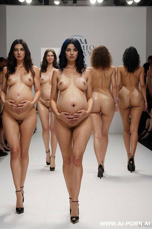 a fashion show with many models in red high heels walking in a row - #main