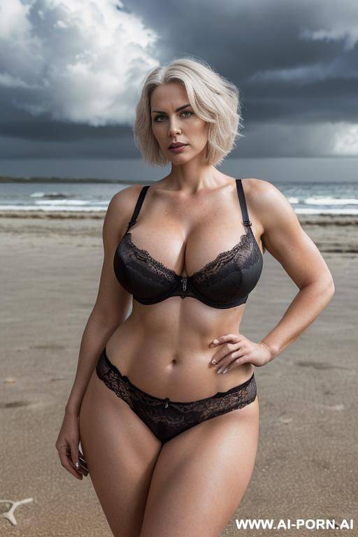 ((sexy, hot, attractive milf, german)) ((realistic milf, mature woman, gothic woman)) ((sexy standing position, direct eye contact, indifferent gaze, white hair, square haircut)) (wide hips, massive - #main