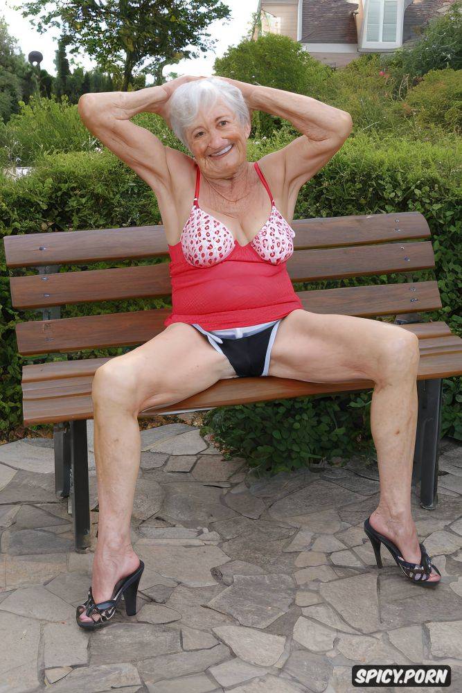 old skinny wrinkled granny in detailed short shorts shows open pussy - #main