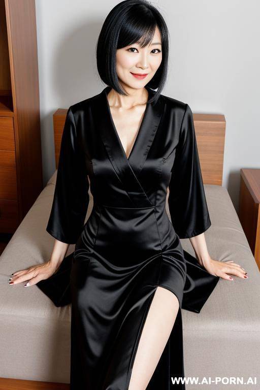 mature japanese woman, black hair, wearing a dress - #main