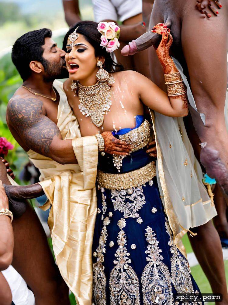 the standing beautiful indian bride in public takes a huge black dick in the mouth and get covered by cum all over his bridal dress and other people cheer the bride - #main