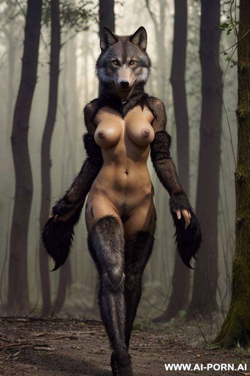 werewolf woman. bright yellow eyes. fully naked. long claws. - #main