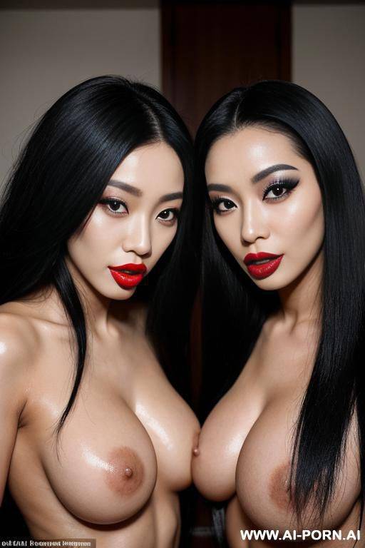 a korean and a black british woman, both has perfect breast and perfect nipples, both of them have tattoos around their body, they are naked as well both of them has long finger nails and - #main