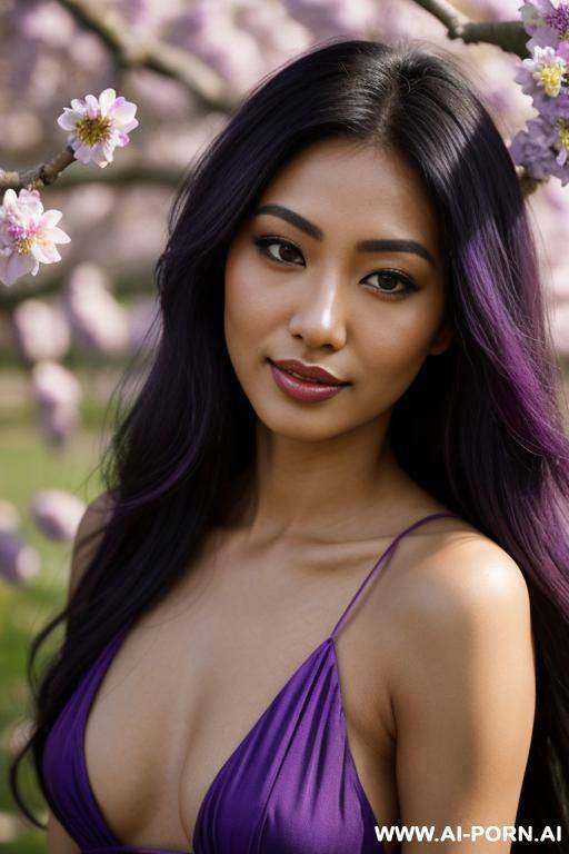 (highest quality) (visually pleasing) (se-ira sodesh-iro) medium closeup, her tanned body, detailed eyes, purple pupils, flowing hair, japanese, various hairstyles, cheerful cougar, slutty look, - #main