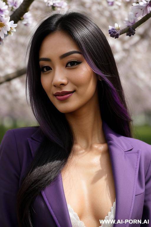 (highest quality) (visually pleasing) (se-ira sodesh-iro) low angle closeup, her tanned body, detailed eyes, purple pupils, flowing hair, japanese, various hairstyles, cheerful escort, slutty look, - #main