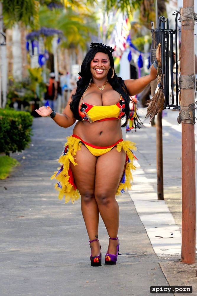 color portrait, huge natural boobs, 32 yo beautiful performing mardi gras street dancer - #main