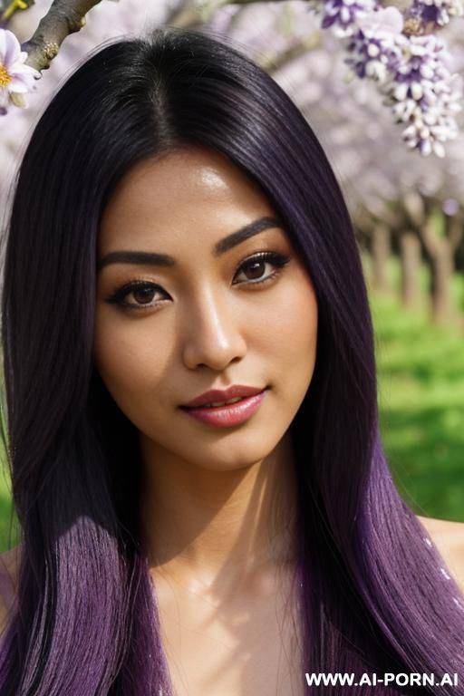 (highest quality) (visually pleasing) (se-ira sodesh-iro) medium closeup, her tanned body, detailed eyes, purple pupils, flowing hair, japanese, various hairstyles, cheerful slut, heroic look, - #main