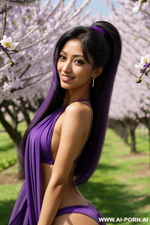 (highest quality) (visually pleasing) (se-ira sodesh-iro) closeup, her tanned body, detailed eyes, purple pupils, flowing hair, japanese, various hairstyles, cheerful escort, slutty look, - #main