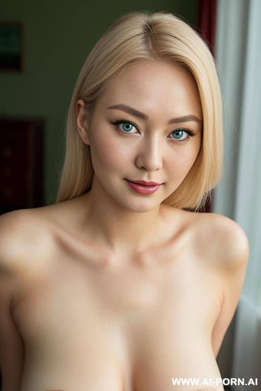 (german nude woman with asian eyes full cheeks round face blond hairs) (green eyes) - #main