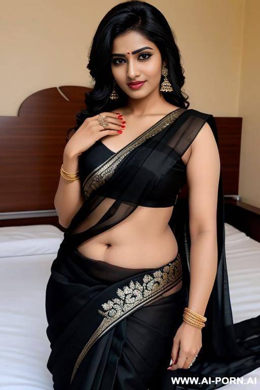 indian lady black saree on bed showing her pussy - #main